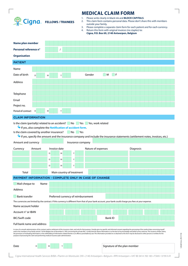 Medical Claim Form screenshot