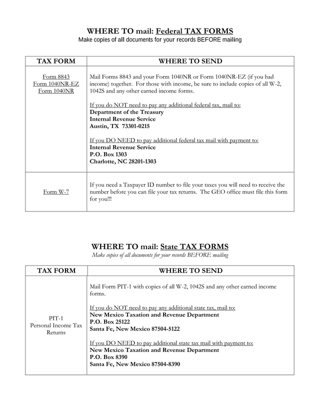 Tax Form Filing Instructions screenshot