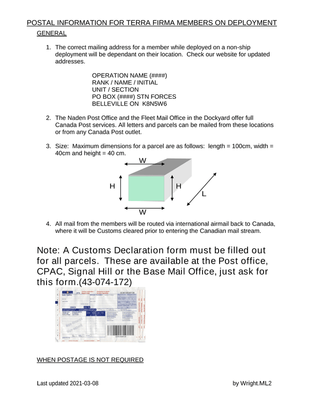 POSTAL INFORMATION FOR TERRA FIRMA MEMBERS ON DEPLOYMENT screenshot