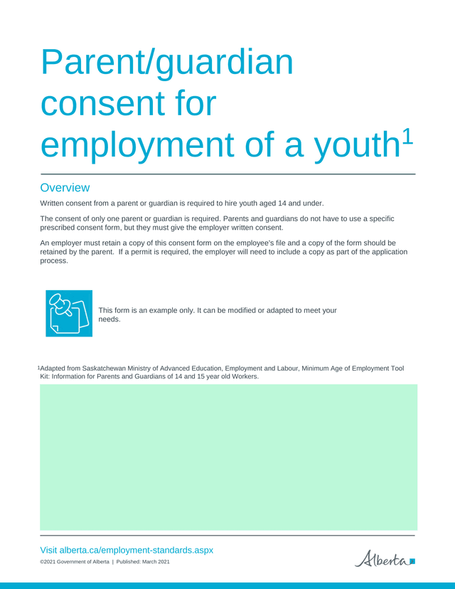 ParentGuardian Consent For Employment Of A Youth screenshot