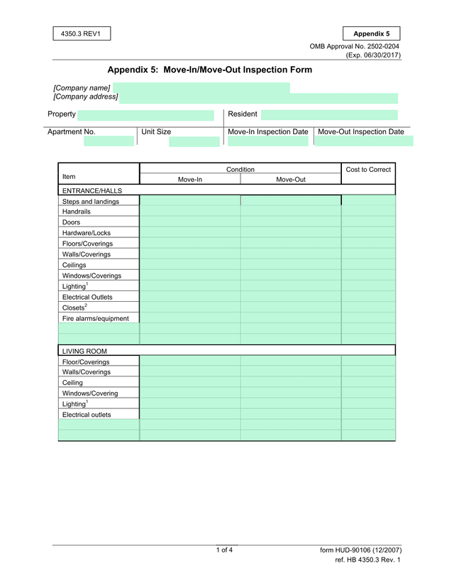 Appendix 5 Move InMove Out Inspection Form screenshot