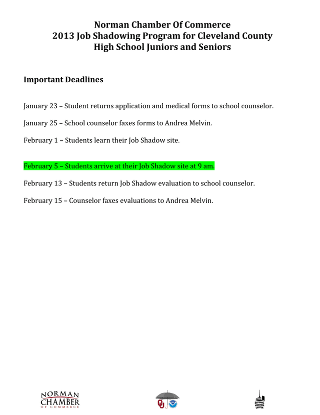Norman Chamber Of Commerce 2013 Job Shadowing Program For Cleveland County screenshot