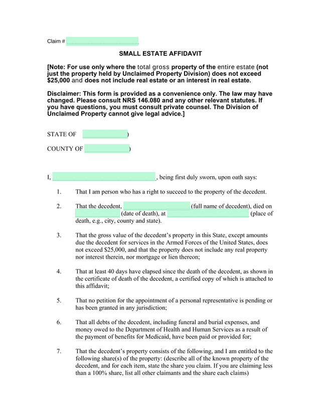Small Estate Affidavit screenshot