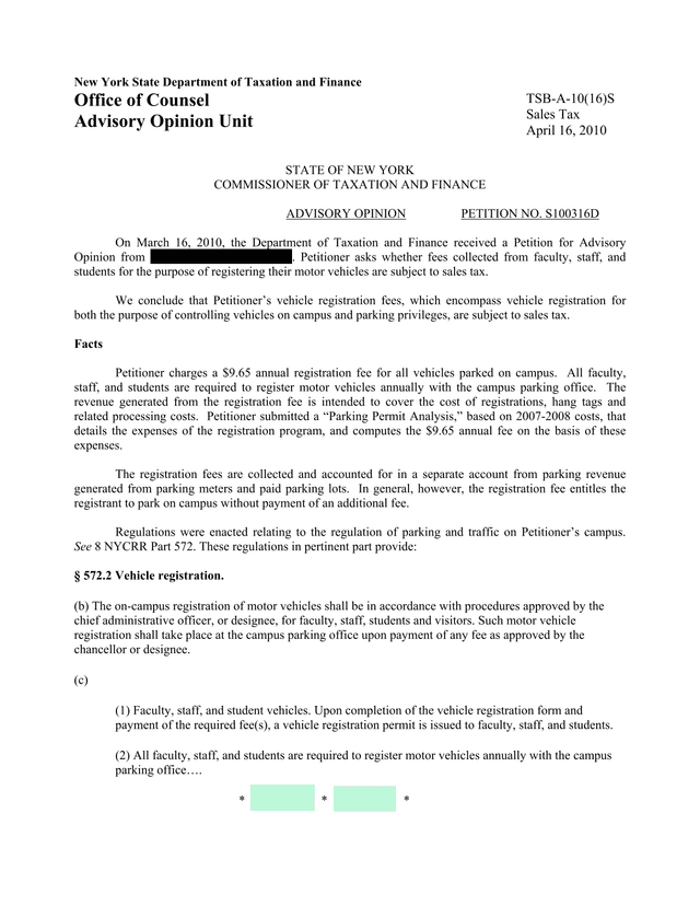 Advisory Opinion TSB A 10(16)S screenshot
