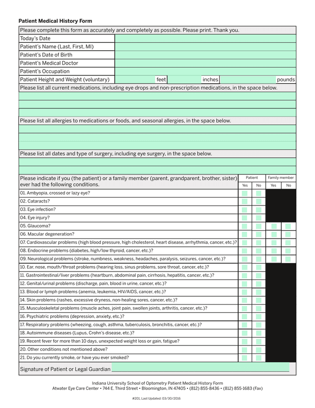 Patient Medical History Form screenshot