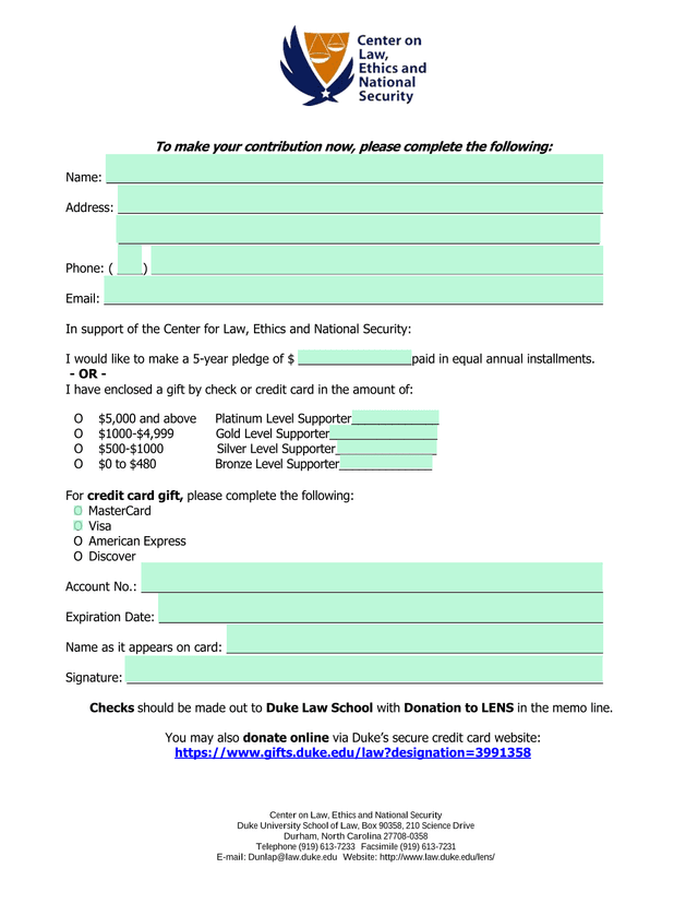 Donation Form For Center For Law, Ethics And National Security screenshot