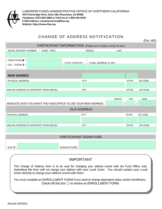 Change Of Address Notification screenshot