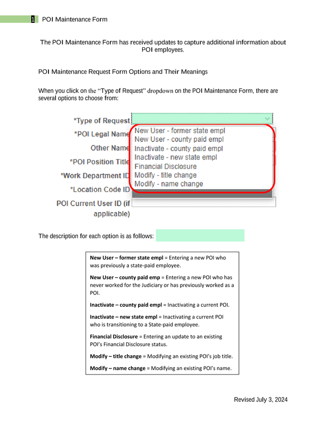 POI Maintenance Form screenshot