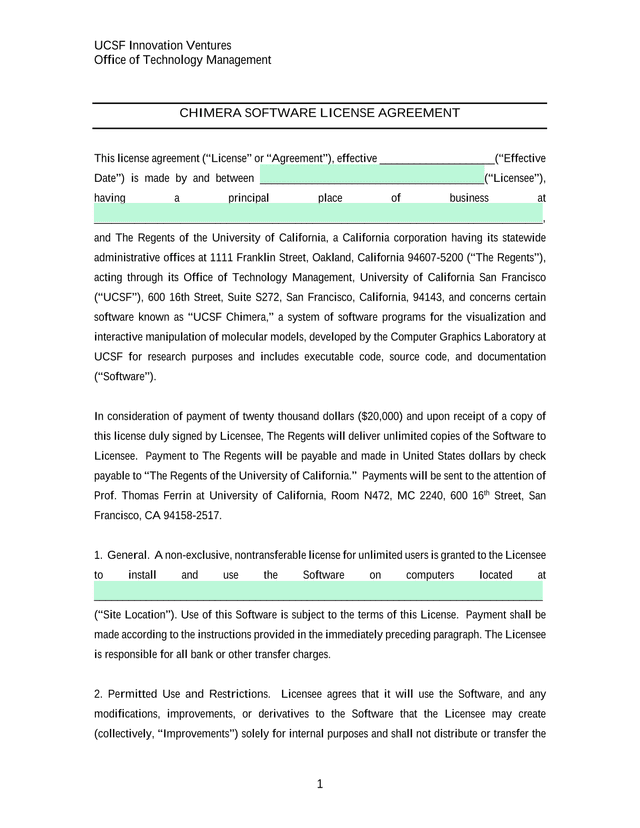 UCSF Chimera Software License Agreement screenshot