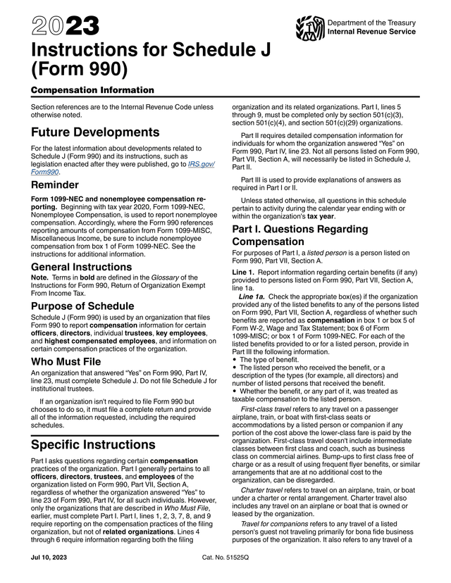 Instructions For Schedule J (Form 990) screenshot