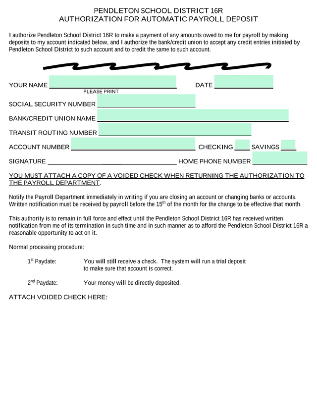 AUTHORIZATION FOR AUTOMATIC PAYROLL DEPOSIT screenshot