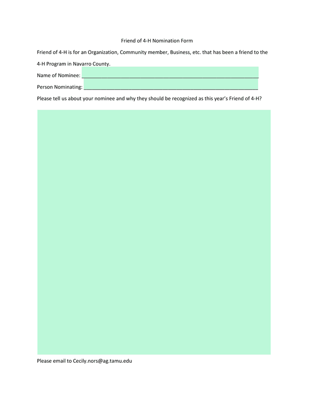 Friend Of 4 H Nomination Form screenshot