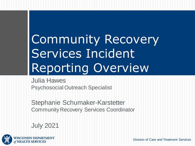 Community Recovery Services Incident Reporting Overview screenshot