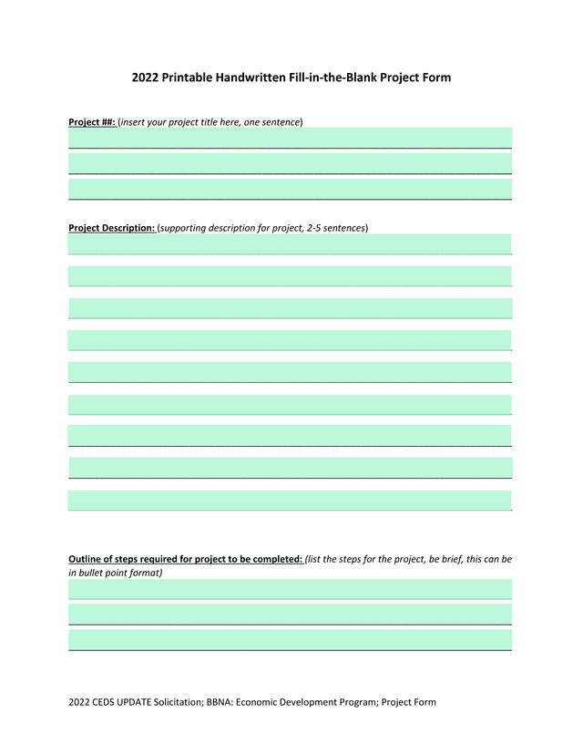 2022 CEDS UPDATE Solicitation BBNA Economic Development Program Project Form screenshot