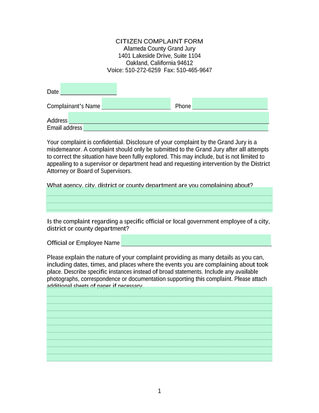 Citizen Complaint Form screenshot