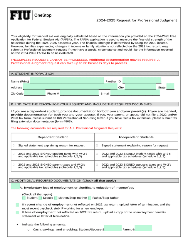 2024 2025 Request For Professional Judgment screenshot