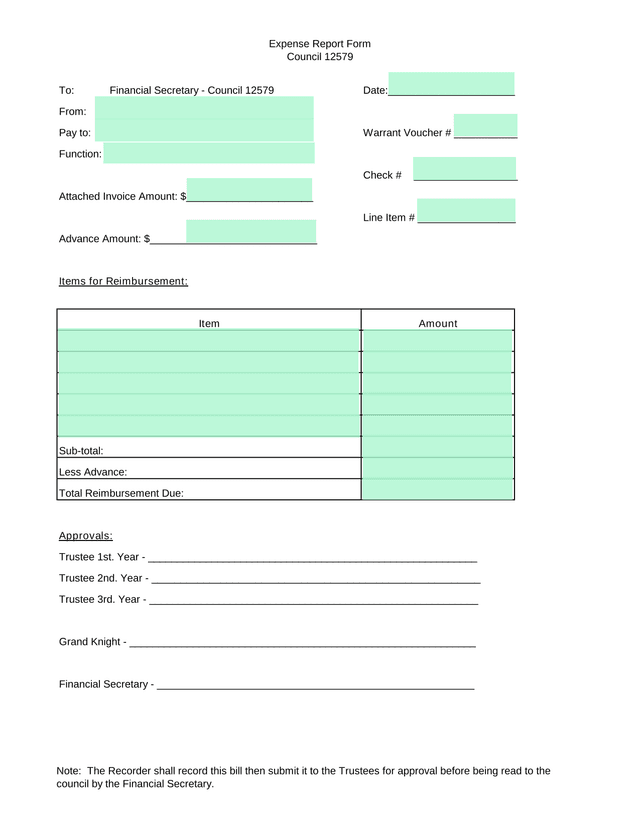 Expense Report Form screenshot
