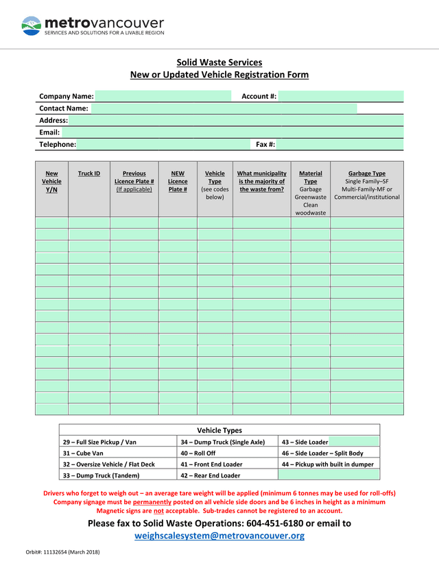 New Or Updated Vehicle Registration Form screenshot