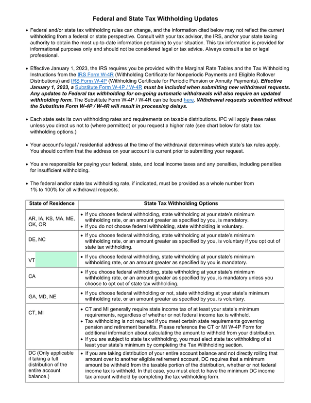 Federal And State Tax Withholding Updates screenshot