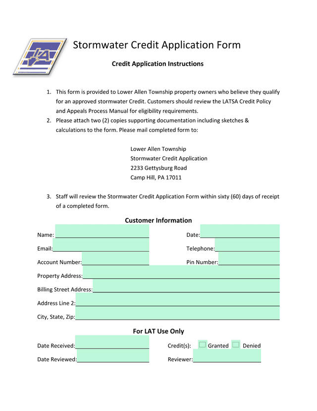 Stormwater Credit Application Form screenshot