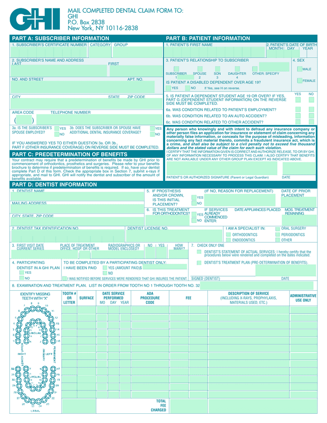 Dental Claim Form screenshot