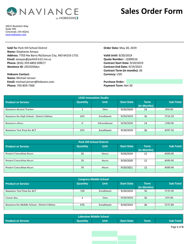 Sales Order Form screenshot