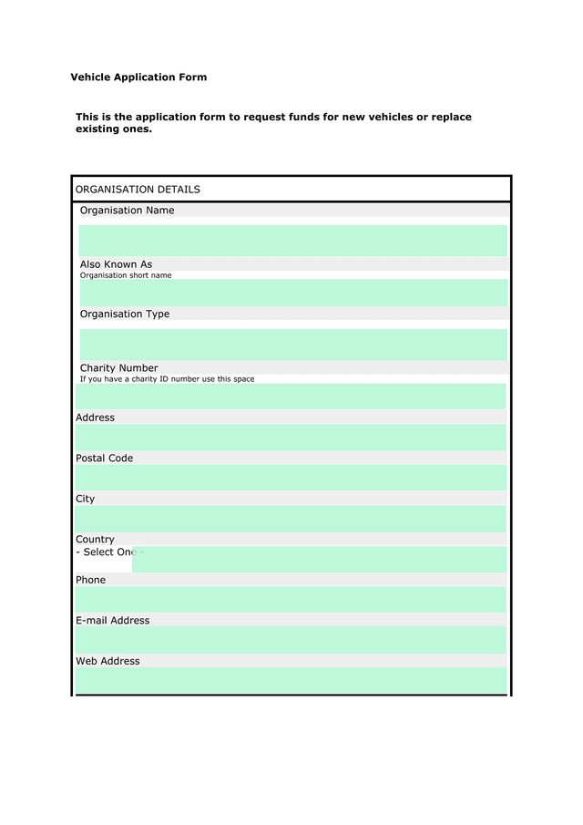Vehicle Application Form screenshot