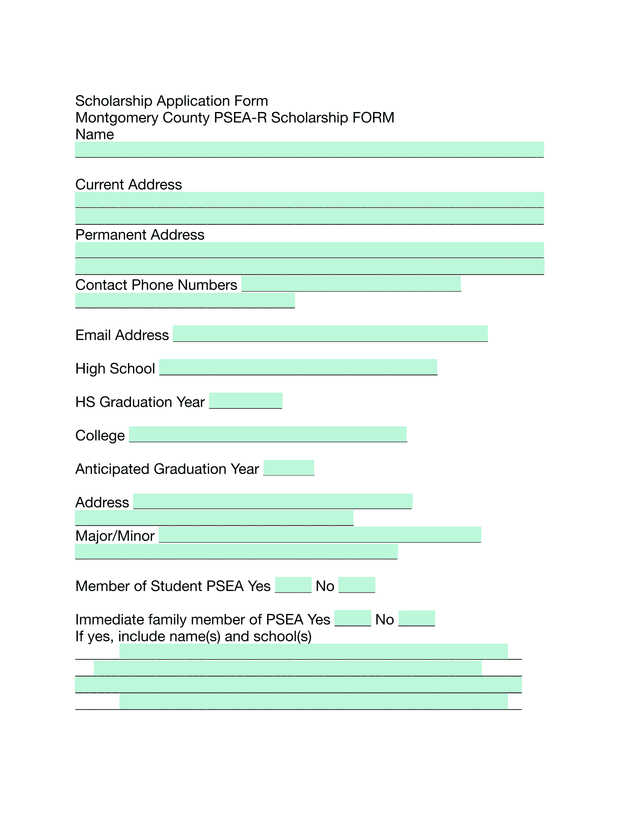 Montgomery County PSEA R Scholarship FORM screenshot
