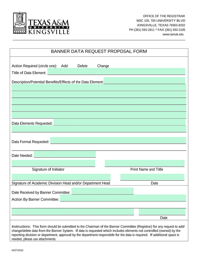 BANNER DATA REQUEST PROPOSAL FORM screenshot