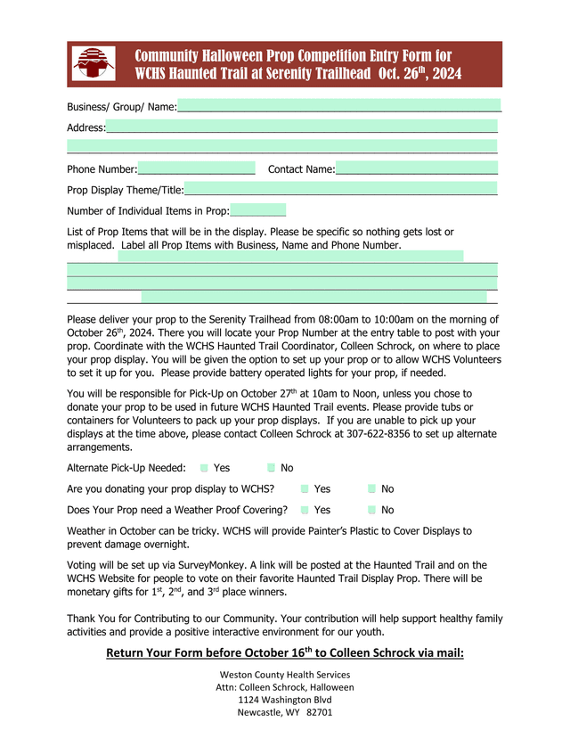 Community Halloween Prop Competition Entry Form screenshot