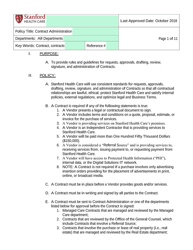 Contract Administration Policy screenshot
