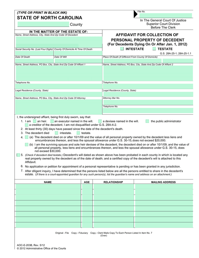 Affidavit For Collection Of Personal Property By Successor screenshot