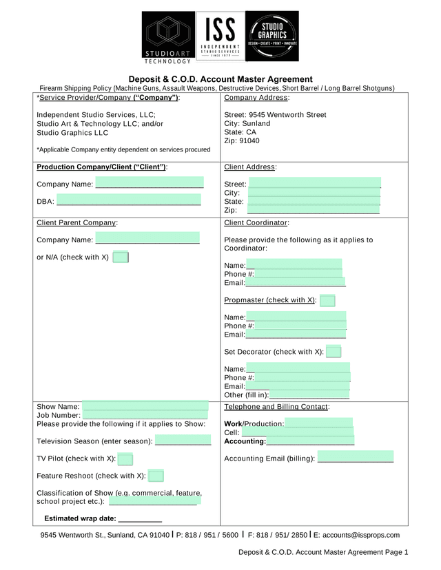 Deposit  C.O.D. Account Master Agreement screenshot