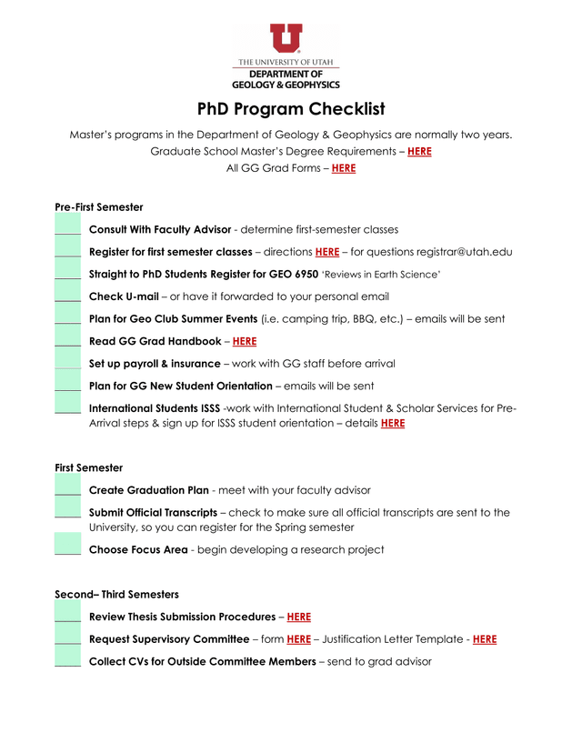 PhD Program Checklist screenshot