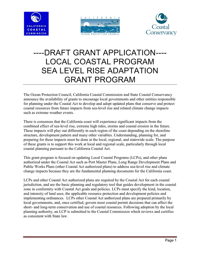 LOCAL COASTAL PROGRAM SEA LEVEL RISE ADAPTATION GRANT PROGRAM screenshot