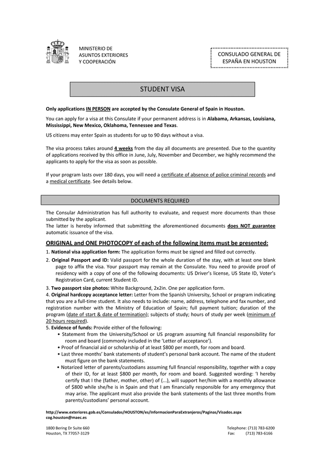 Student Visa Application Form screenshot