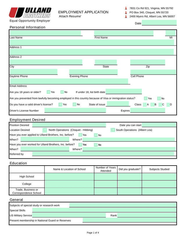 Employment Application screenshot