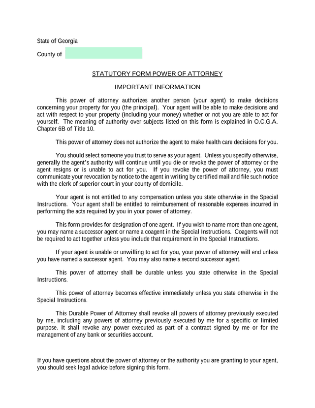 Statutory Form Power Of Attorney screenshot