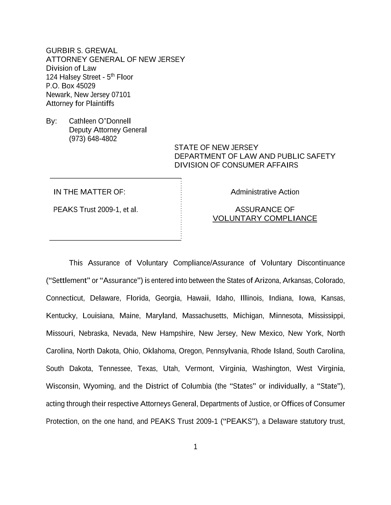 Assurance Of Voluntary Compliance screenshot