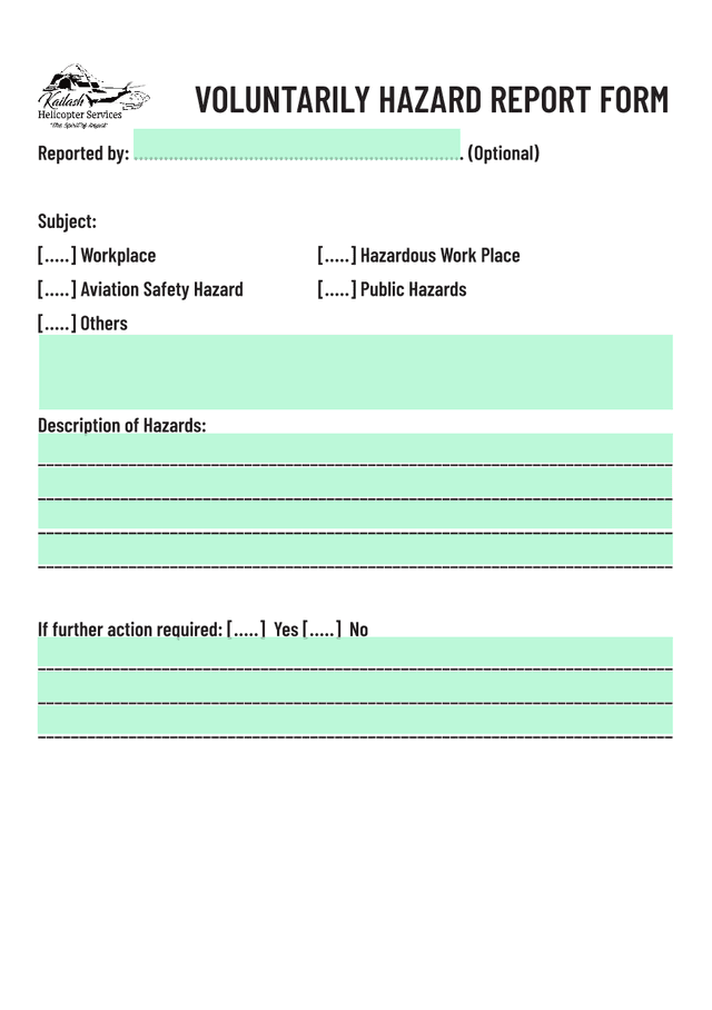Voluntarily Hazard Report Form screenshot