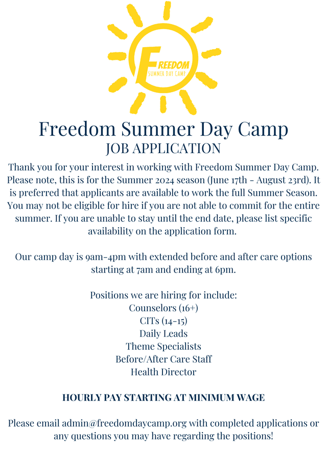 Freedom Summer Day Camp Job Application screenshot