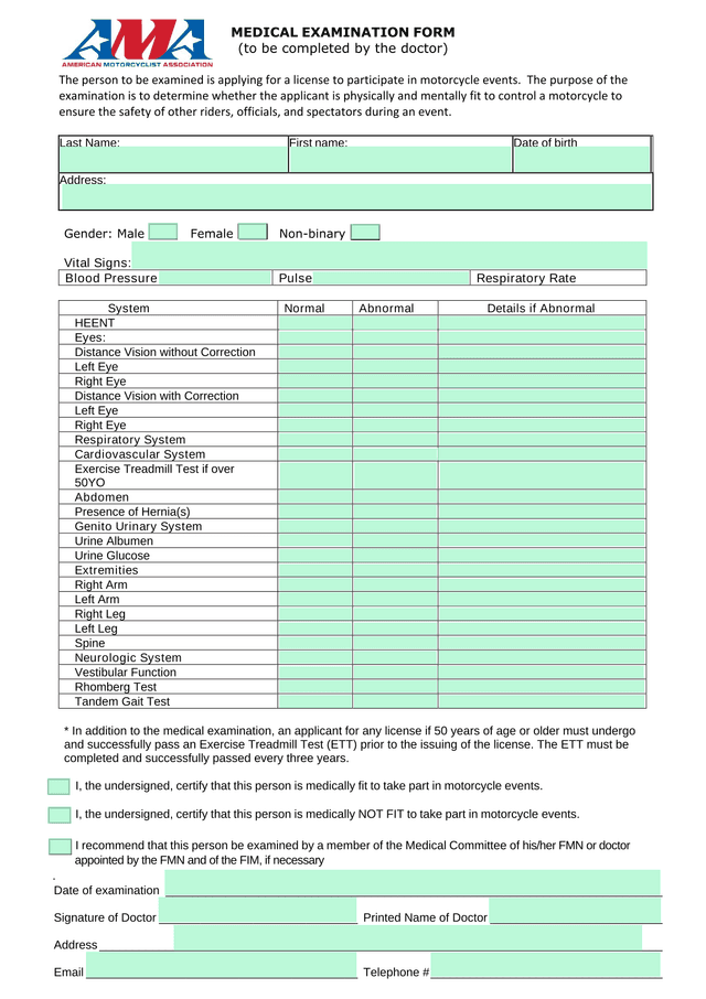 MEDICAL EXAMINATION FORM screenshot