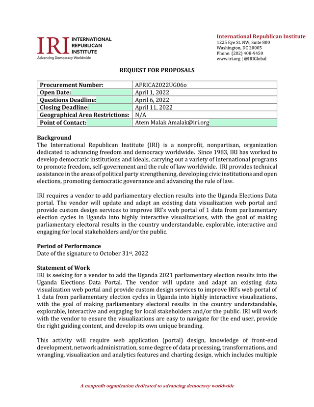 Request For Proposals Uganda Elections Data Portal screenshot