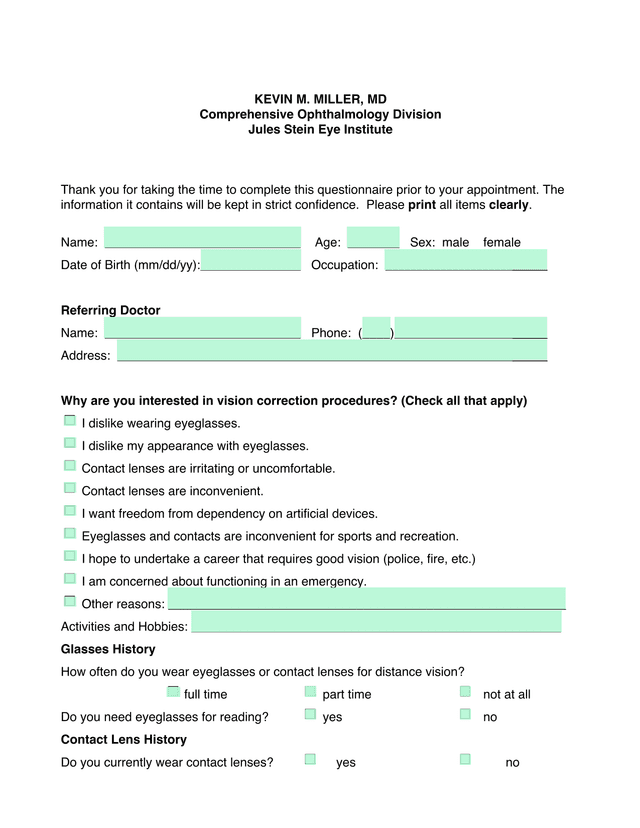 Vision Correction Questionnaire screenshot
