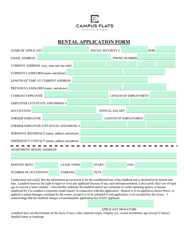 Rental Application Form screenshot