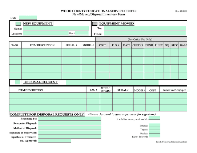 NewMovedDisposal Inventory Form screenshot