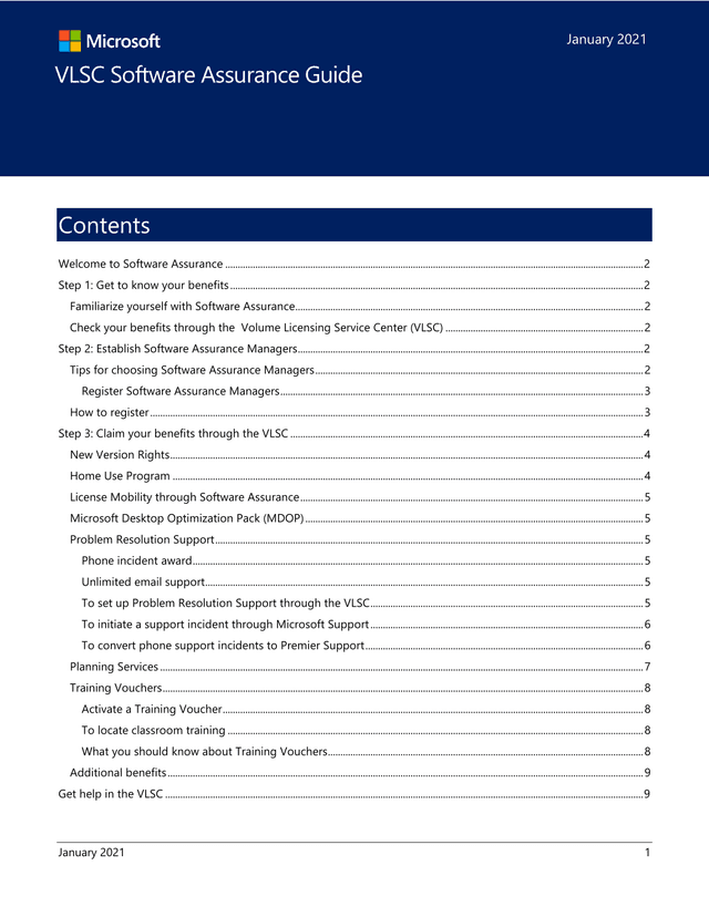 VLSC Software Assurance Guide screenshot