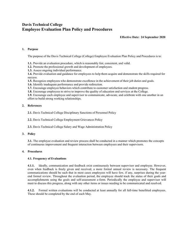 Employee Evaluation Plan Policy And Procedures screenshot