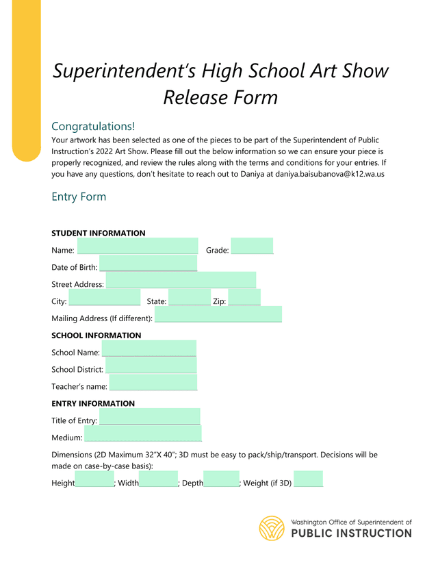 SuperintendentS High School Art Show Release Form screenshot