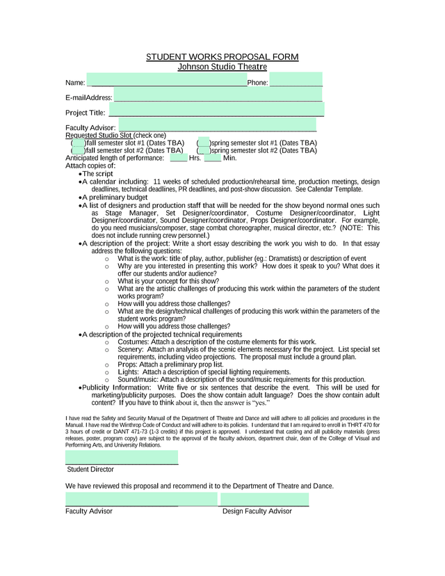 STUDENT WORKS PROPOSAL FORM screenshot